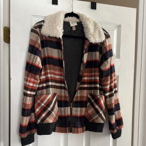 Knox Rose Plaid Jacket with Sherpa Collar